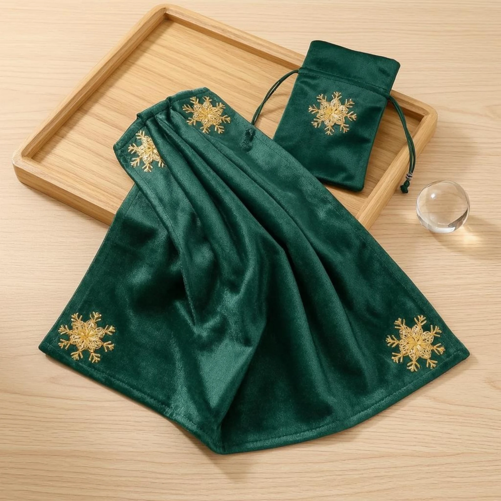 Fortune-Telling Tablecloth and Pouch Set Shiny Material Fortune-Telling Cloth Set Drawstring Pouch Smooth Texture Table Decor