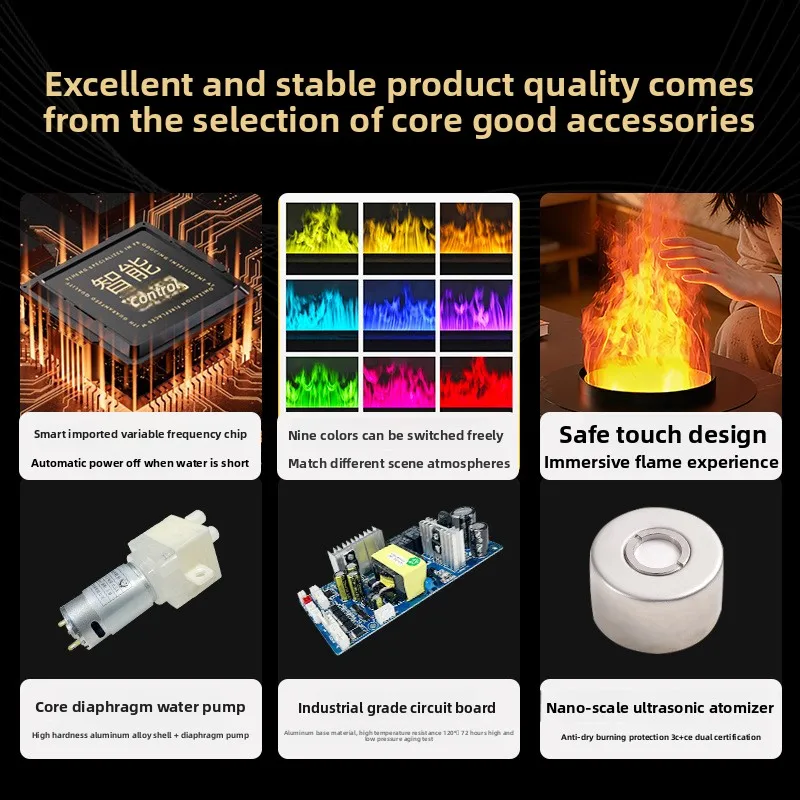 Modern Stainless Steel Atomized Fireplace Embedded Insert Circular Simulated Flame Humidifier For Villa Courtyard Decoration