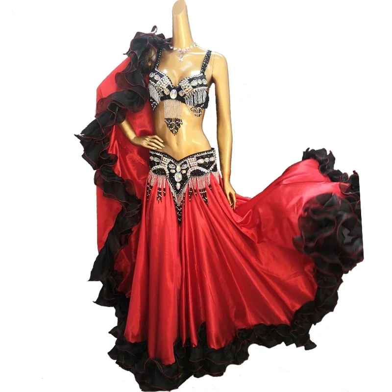 

Hot Sale New Women's Belly Dance Costume Set Sexy Belly Dancing Clothes Professional Bellydance Carnival Bra Belt Skirt 4Pcs Set