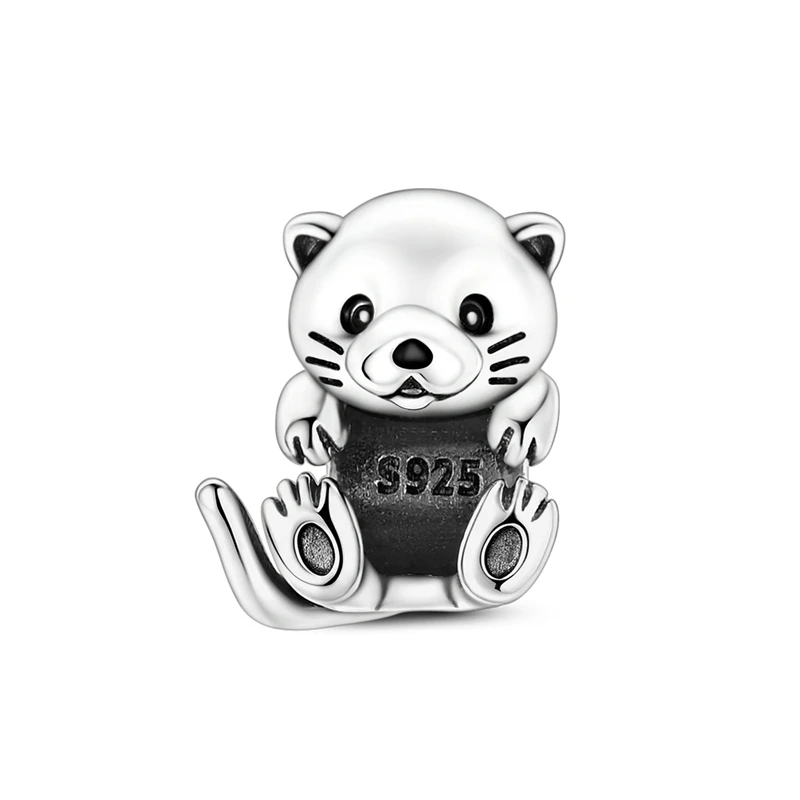 Otter Holding Perlenanhänger aus 925 Sterling Silber mit CZ Zirkon, passend für Original-Armbänder, DIY-Schmuckgeschenk – Detail 2