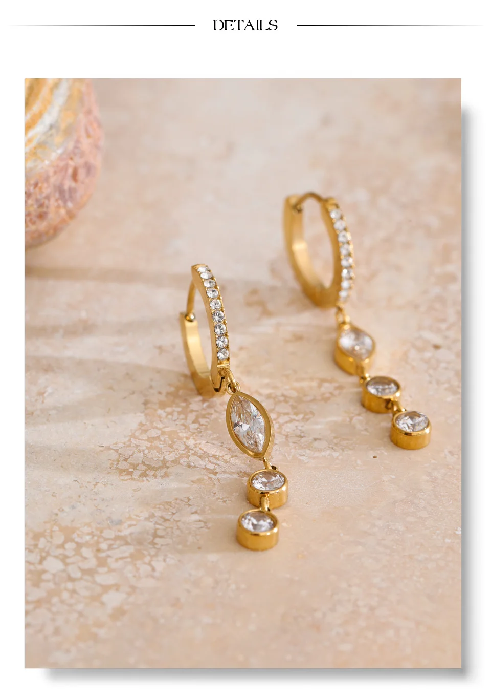 Yhpup Hochwertige Edelstahl-Ohrringe mit kubischen Zirkonia-Ketten, baumelnde Ohrringe, täglicher Edelstahl, modischer Premium-Damenschmuck – Detail 6