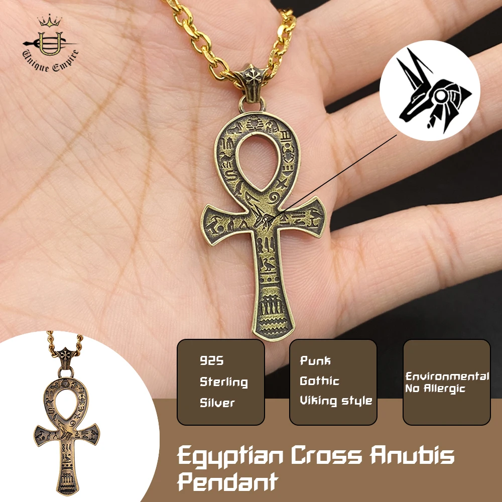 

Vintage Gold Necklace Egyptian Cross Pendant Trendy Unisex Jewelry Gift Idea Retro Charm