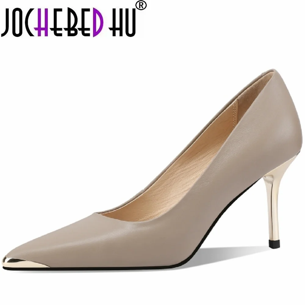 

【JOCHEBED HU】Brand Genuine Leather Luxury Pumps Women's New French Pointed Shallow Mouth Thin Heels Sexy Temperament 33-43