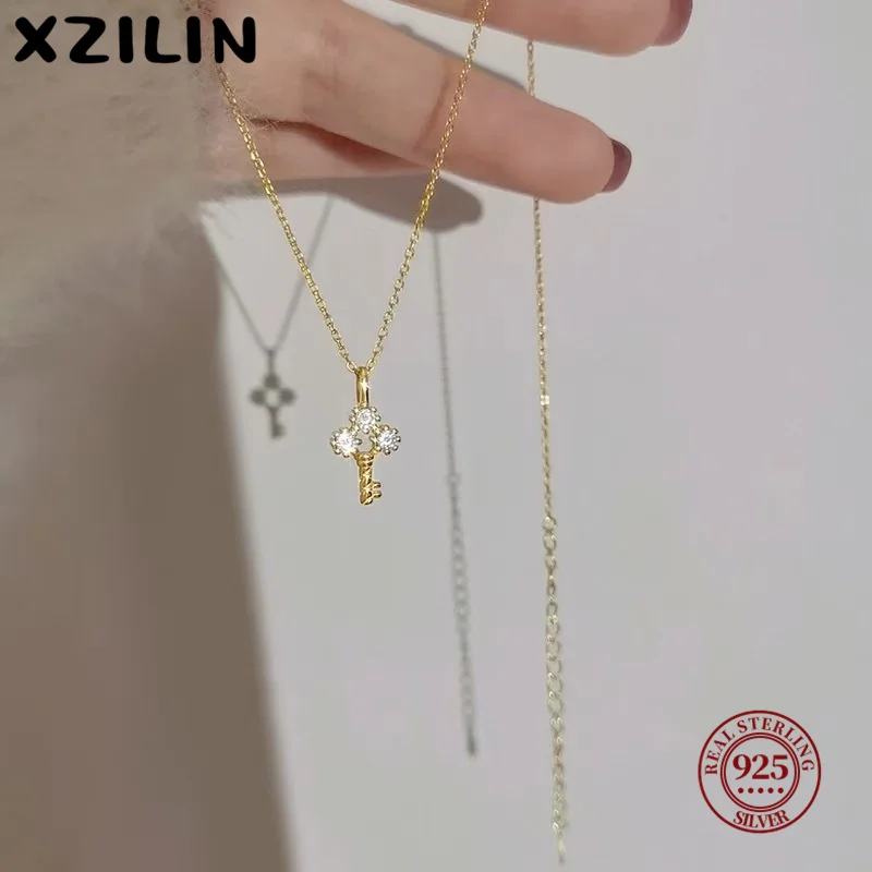 

XZiLin Mini Inlay Zircon Cross Pendant S925 Sterling Silver Necklace for Women Exquisite Sweet Wedding Party Jewelry Accessories