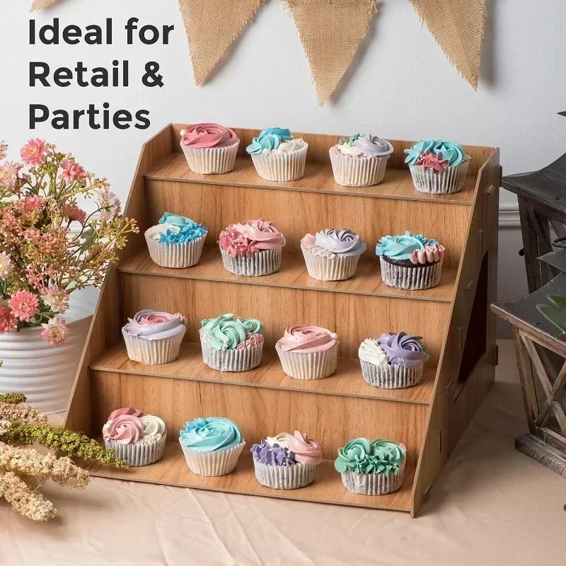 4-Tier Retail Wooden Display Riser -  Shows Wood Countertop Pop Up Shop Tumblers Cupcakes Candy organizador de cocina  shelf