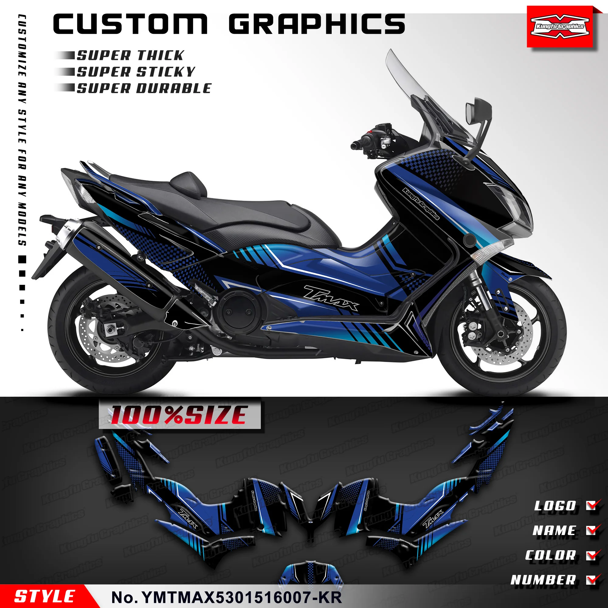 KUNGFU GRAPHICS Glossy Stickers Complete Kit for Yamaha TMAX 530 TMAX530 2015 2016, YMTMAX5301516007-KR