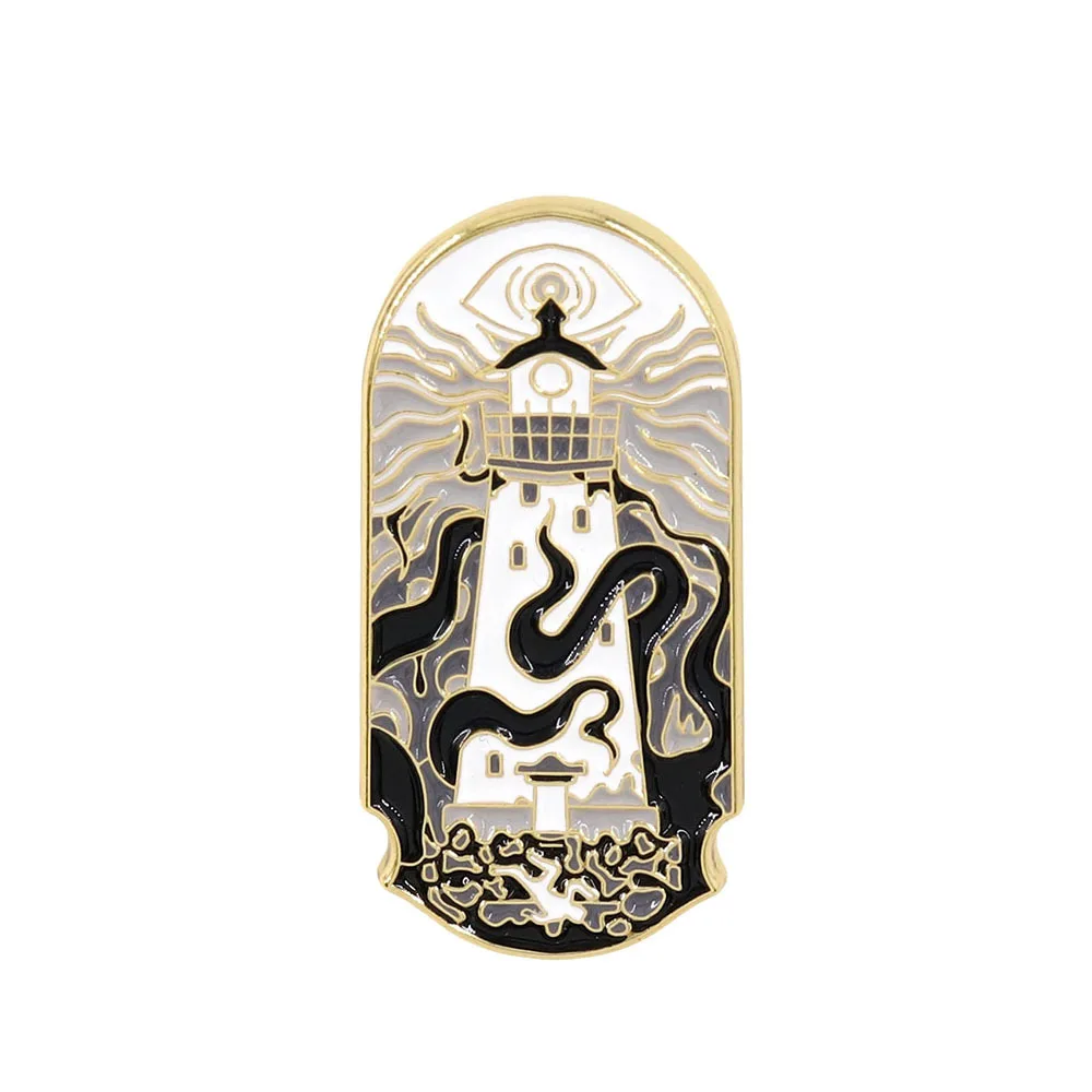 1pc Lighthouse and Sea Monster Badge Octopus tentacle Wrapped Lighthouse Enamel Pin Fashionable Personalized Decoration