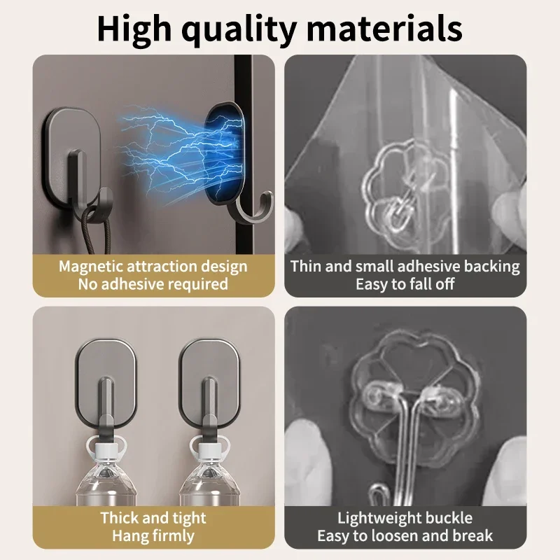 خطاف مغناطيسي للثلاجة غير مثقوب، خطاف خلفي للباب المنزلي، شفط قوي سميك متعدد الوظائف، شفط قابل لإعادة الاستخدام