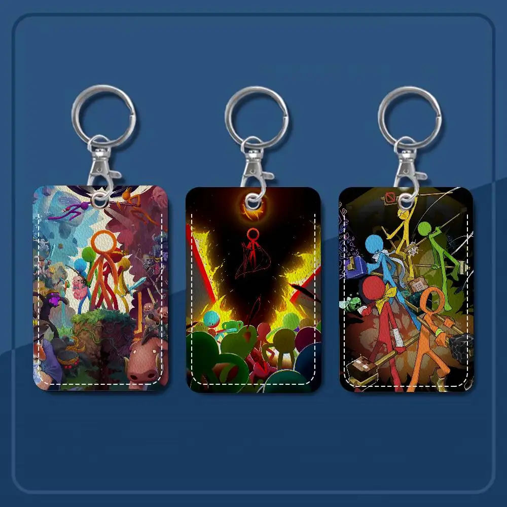 A-Alan Becker Rectangle ID Card Case Keychain Access Card Bag Key Tag Ring Leather Card Holder Key Ring Access