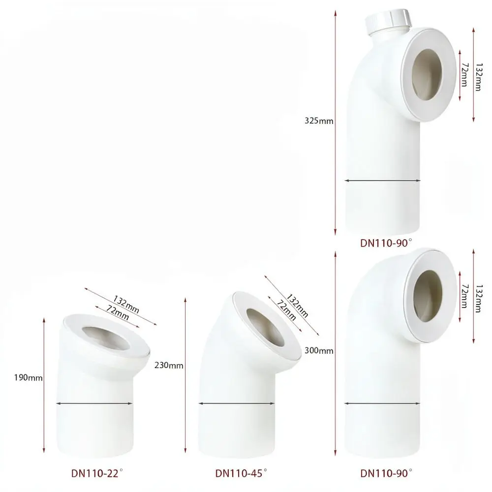 DN110 Wall Hung Toilet Waste Pipe Connector PP Drainage Extension Adapter For Bathroom Sewer System 90 45 22 Degree Fittings