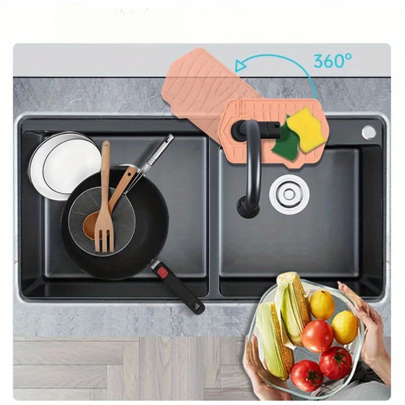Faucet Mat Double Sided Use Silicone Kitchen Sink Splash Pad Drainage Waterstop Bathroom Countertop Protector Quick Dry Tray