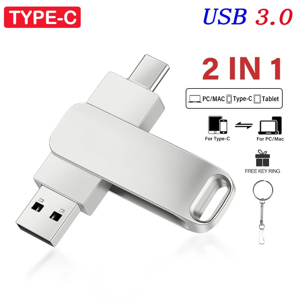 USB3.0 TYPE-C هدية الأعمال USB 3.0 محرك فلاش 128 جيجابايت USB-C ذاكرة عصا 64 جيجابايت محرك القلم المعدني 32 جيجابايت للتدوير USB عصا 16 جيجابايت 8 جيجابايت #1