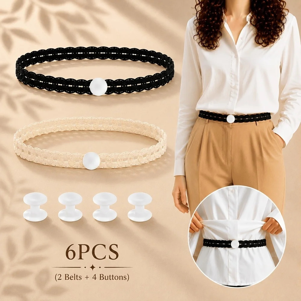 6PCS/Set (2 Strap+4 Buttons) Exquisite Lace Trimmed Hem Waistband Suitable for T-Shirts, Dresses, Shirts Shorten Clothing Length