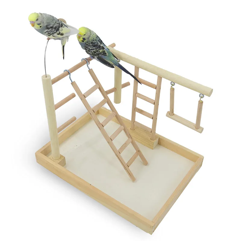 

Natural Wood Parrot Playstand Parakeet Bird Playground for Top of Cage with Removable Tray Ladder