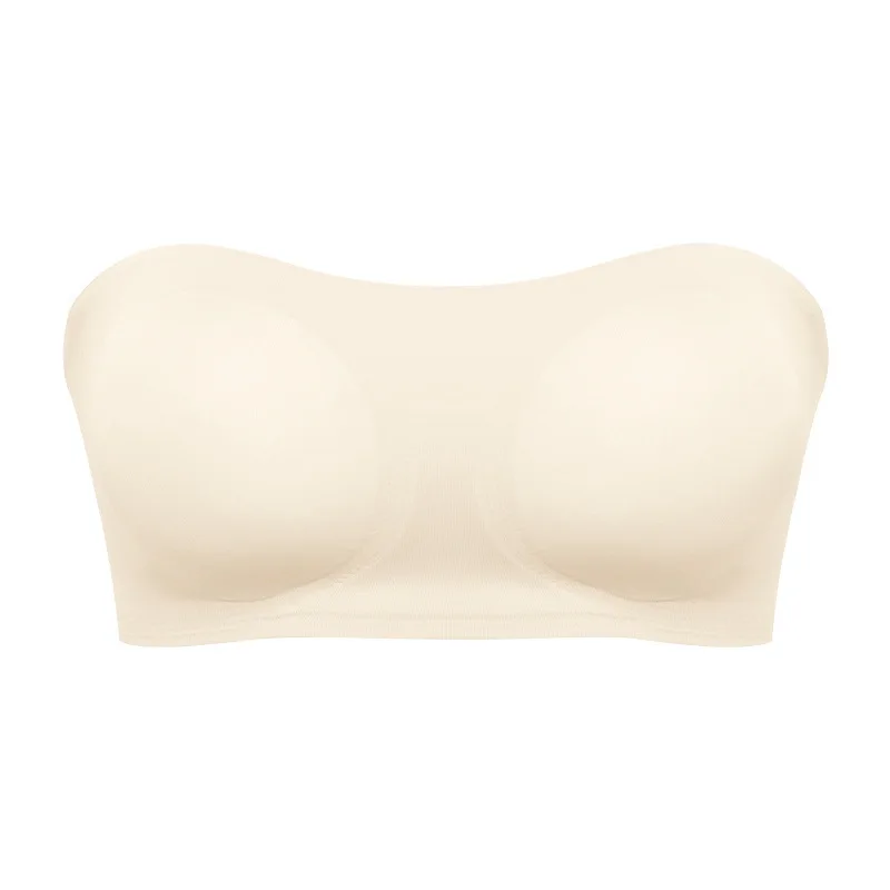 Women Strapless Padded Seamless Side Button Cross Bandage Bra Comfortable Smooth Underwear Back Wrap Bra