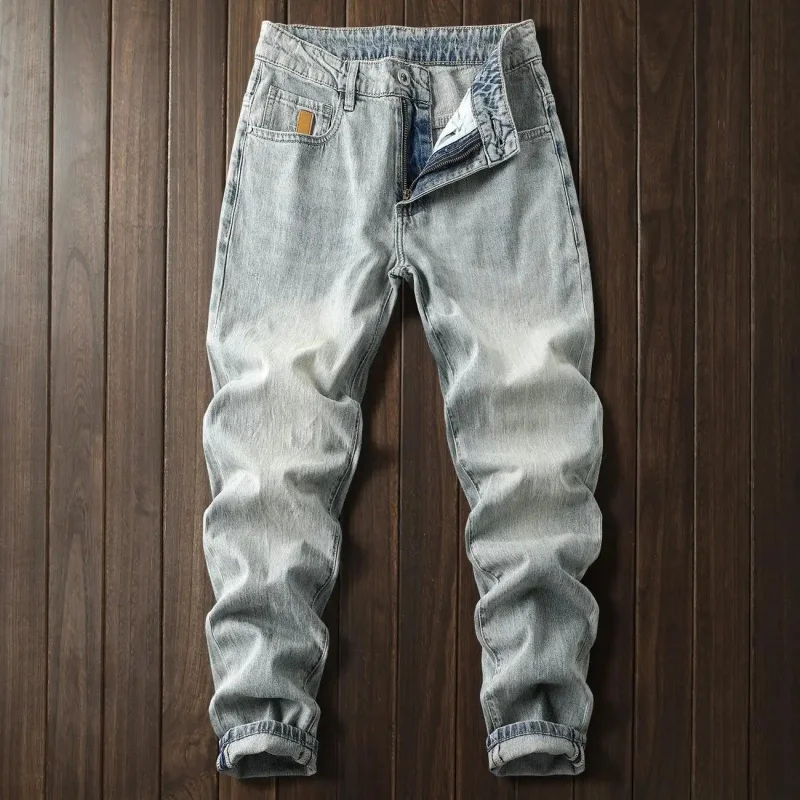 

Винтажные джинсы из американского денима для мужчин: минималистичный уличный стиль, модные, зауженные, прямые брюки, стильные, повседневные, универсальные