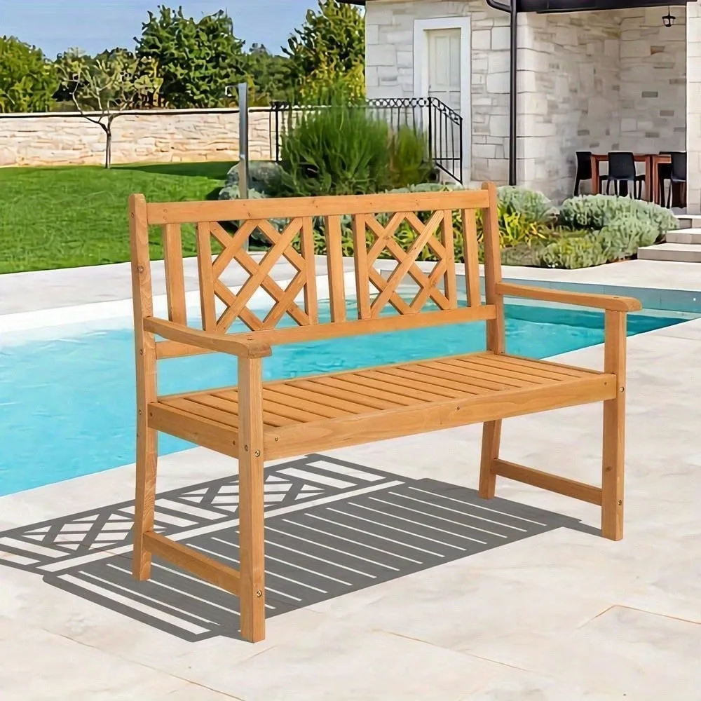 2Person Garden Loveseat Porch Patio Outdoor Seat Wood Bench Park Seat Burlywood