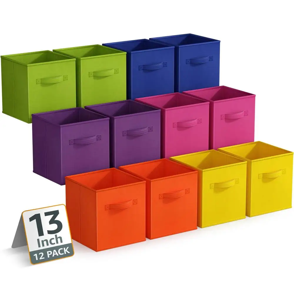 13" Collapsible Fabric Storage Cubes Handle Set 12 Pack Organizing Toys Books Clothes Household Items Nesting Baskets Foldable