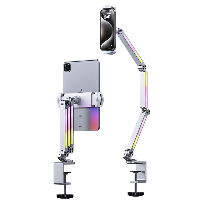 

Boneruy H01 Стабилизирующий алюминиевый держатель для настольного крепления с длинной ручкой для зажима, подставка для планшета и телефона с подсветкой, меняющая цвет