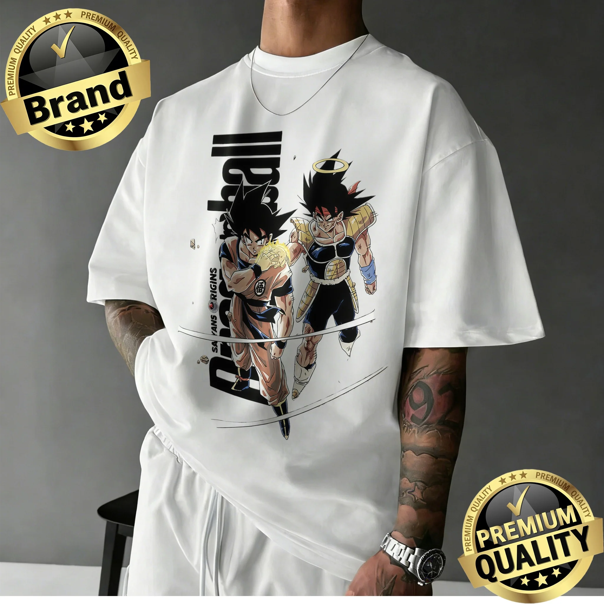 2026 Neuerscheinung Dragon Ball Übergroßes Retro Anime T-Shirt |   Goku & Bardock Saiyan Origins T-Shirt mit Retro-Grafikdruck aus 100 % Baumwolle