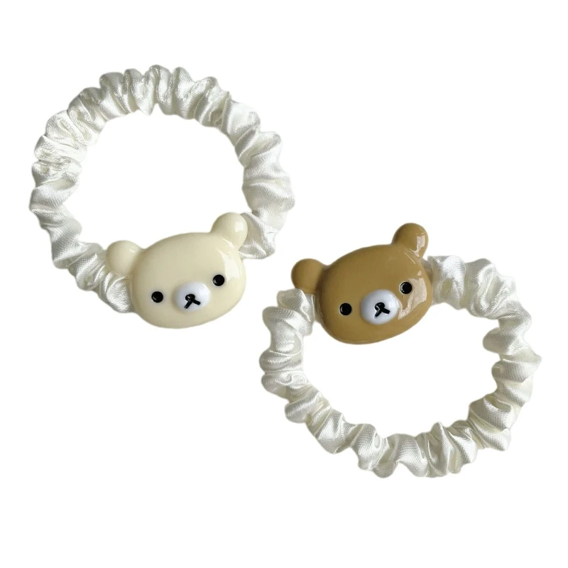Cute Rilakkuma Cartoon Brown Bear Plaid Mini Hair Bun Hair Tie Simple Fresh Girl Style Ponytail Hair Rope Elastic Hair Accessory view 3