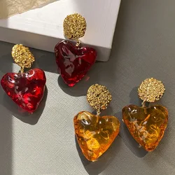 Dichiarazione orecchini pendenti a forma di cuore d'amore in resina semitrasparente per la personalità delle donne nuovi Pendientes Sexy rosso arancione