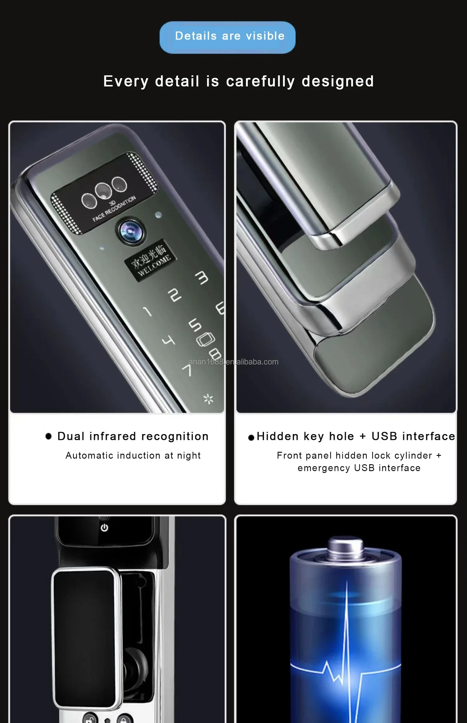 003 2023 New Arrival OEM/ODM Digital 3D Face Recognition Biometric Safety Smart Xhome APP wifi Automatic door lock with Camera