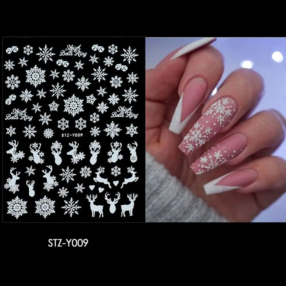 1pcs White Snowflakes Christmas Nail Sticker 3D Luminous Glowing in Dark Nail Art Slider Adhesive Decals Foil Manicure Decor