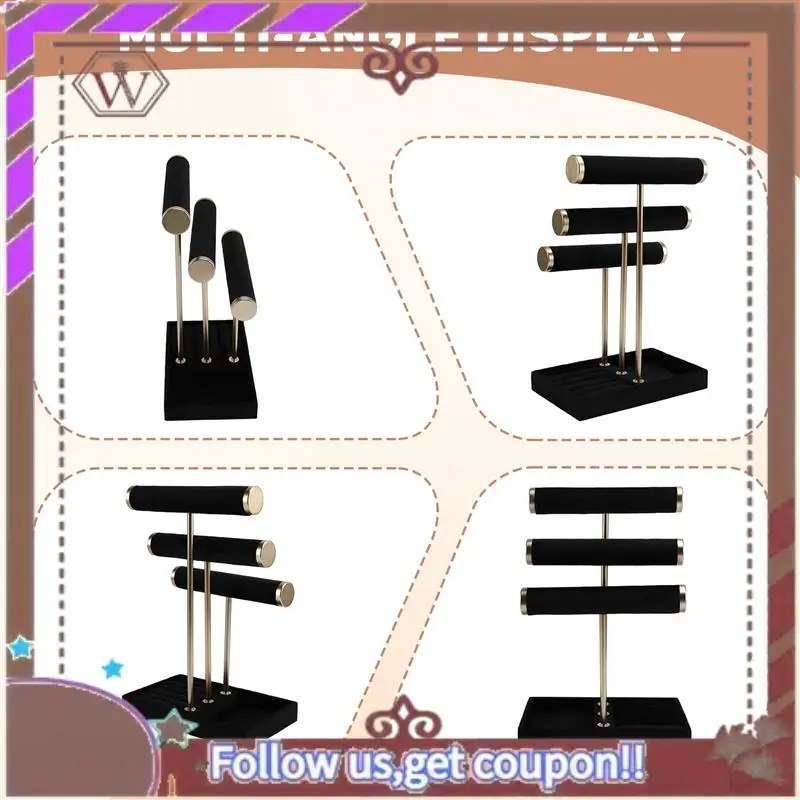 

(New)-Detachable T Bar Black Velvet Jewelry Holder With 3 Tiers For Bracelets, For Necklace Display Mount