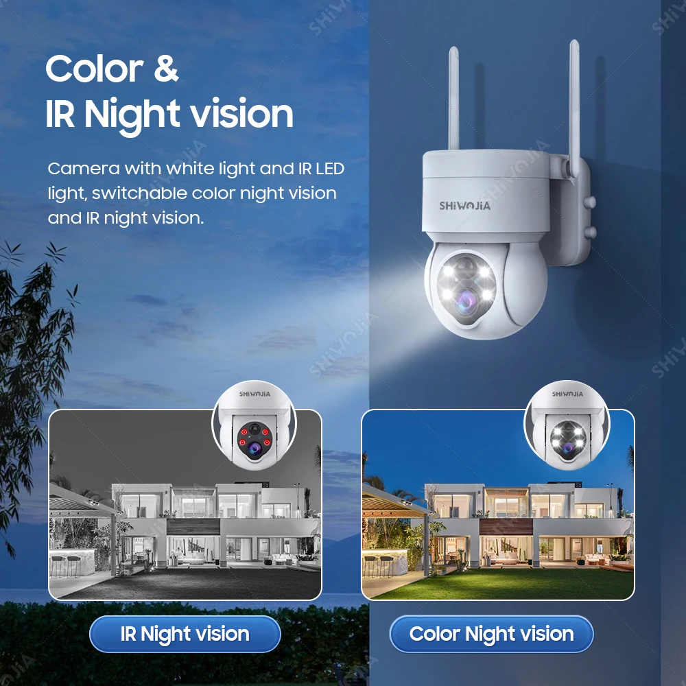 SHIWOJIA Solar Camera Outdoor Wireless Wifi 3MP Mini Security Protection Solar Panel Surveillance Two Way Audio PIR Detect CCTV