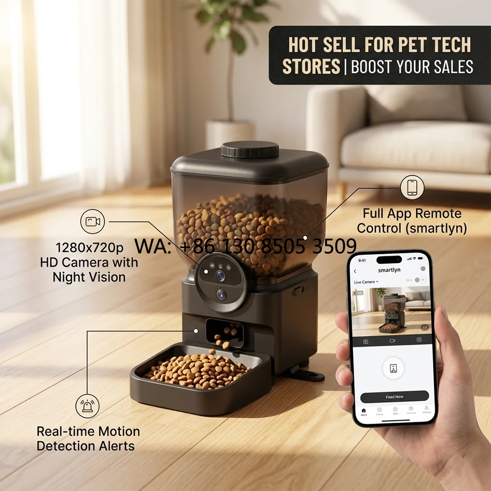 6.5L Stainless Steel/Plastic Waterproof Battery Powered Smart Pet Feeder 720P Camera Wireless Automatic Dog Food Dispenser WiFi