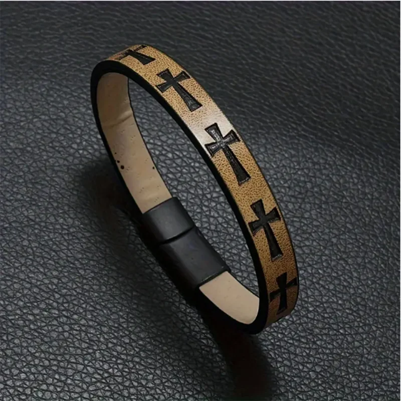 Men's simple retro PU leather cross fashion trend cross bracelet