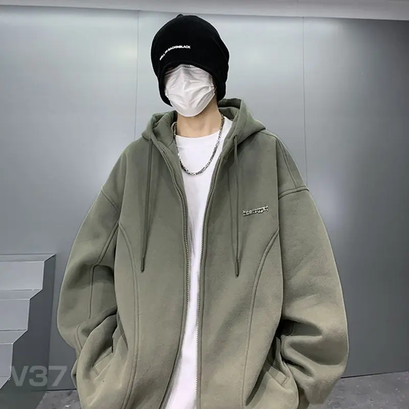 

Heavy hooded cardigan sweatshirt men's autumn and winter new American trendy brand handsome loose youth thickened zipper jacket