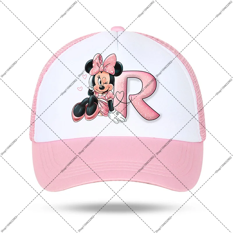 Minnie Mickey Mouse Adult Kids Hats Anime Pattern Letter A-Z Print Baseball Caps Women Fashion Hat Summer Sun Cap Party Gifts