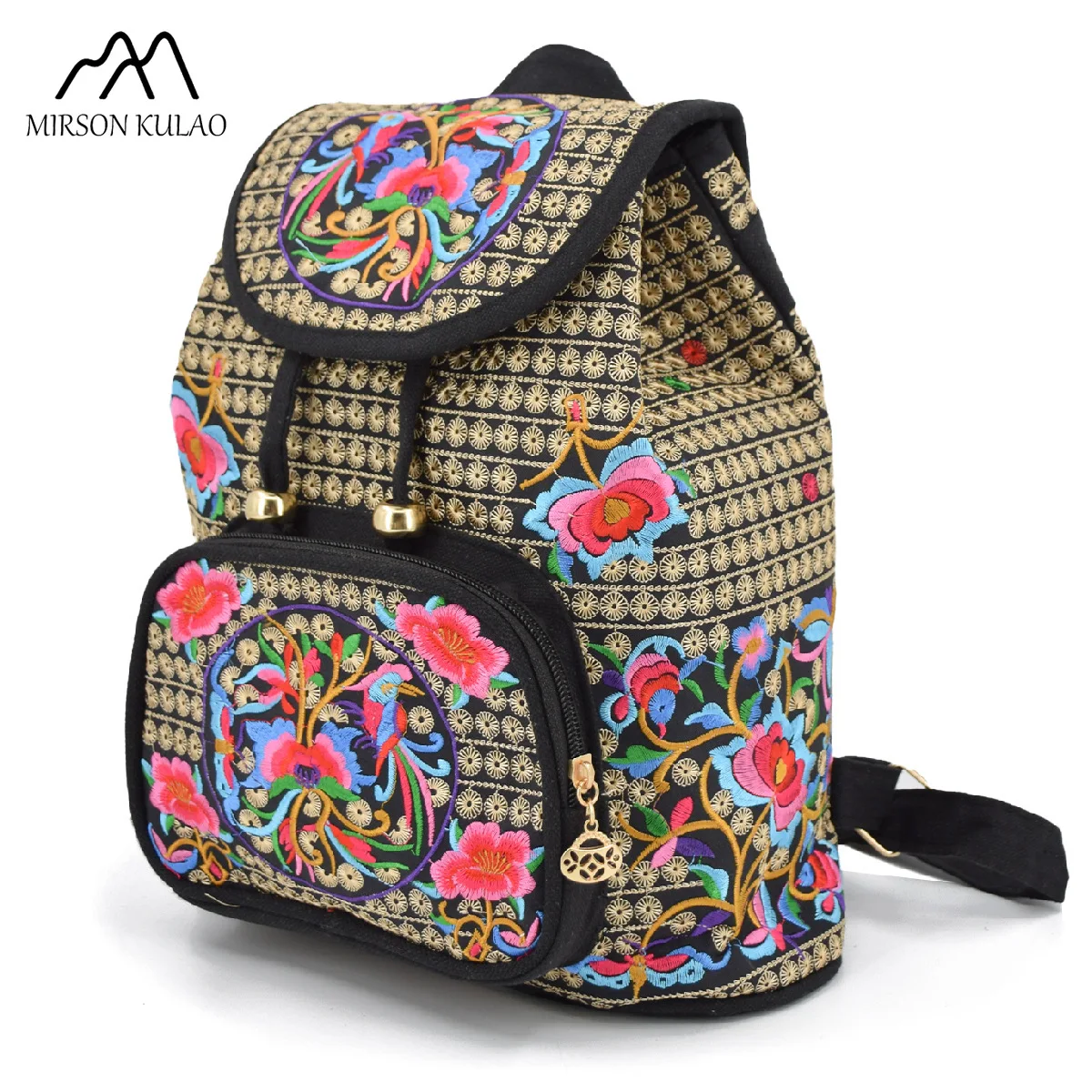 Bolso bordado de estilo étnico, mochila de lona bordada, bolso de hombro para estudiantes