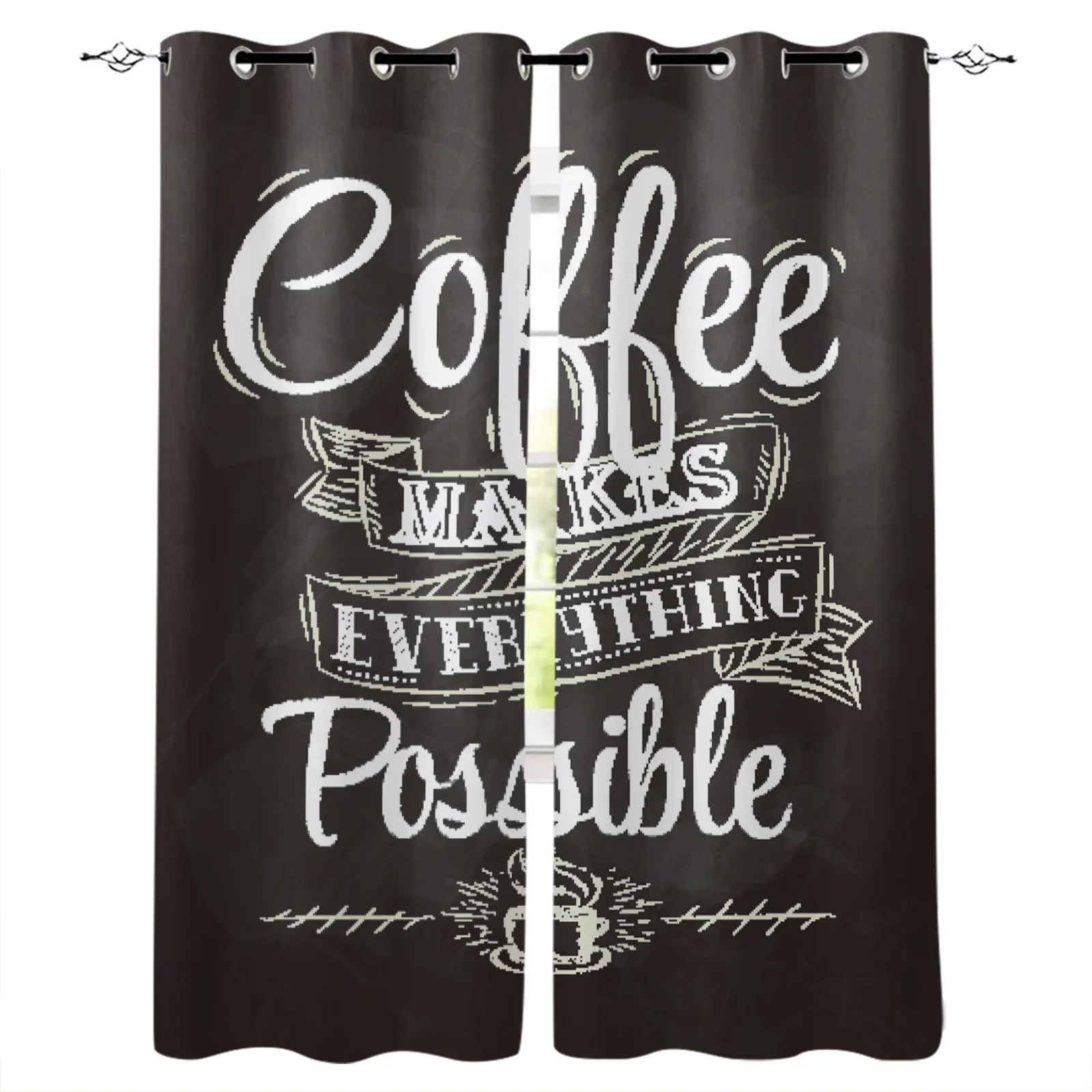 Coffee Signboard Art Text Blackout Curtains Window Curtains For Bedroom Living Room Decor Window Treatments