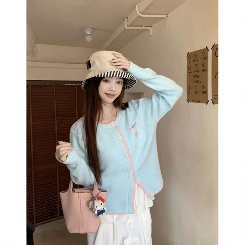 

Женская одежда, модный лоскутный вязаный кардиган с карманами, осень-зима, новые элегантные милые свитера на пуговицах с круглым вырезом, женские шикарные топы