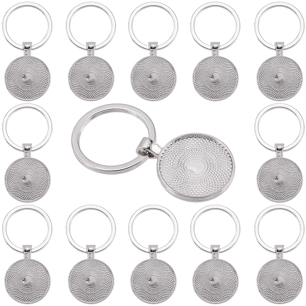

20Pcs Alloy Keychain Cabochon Settings with Iron Ring Platinum 61mm Tray: 25mm Pendant: 35.5x27.5x3mm