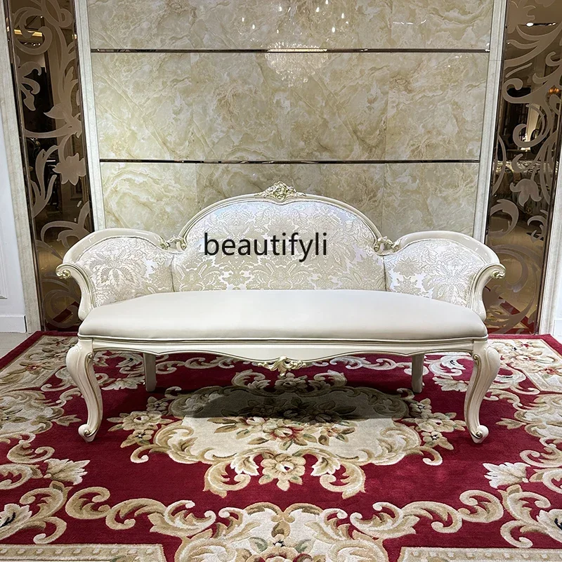 cc182French court, European neoclassical solid wood carving, living room sofa stool, bedroom embroidered bedside stool R