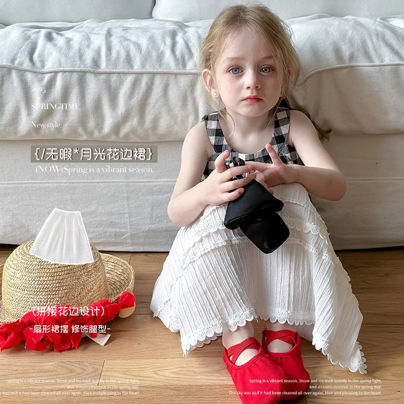 

Korean Girls' White Lace Lace Half Skirt 2025 Summer New Small Girls' to Long A-line Skirt plaid skirt