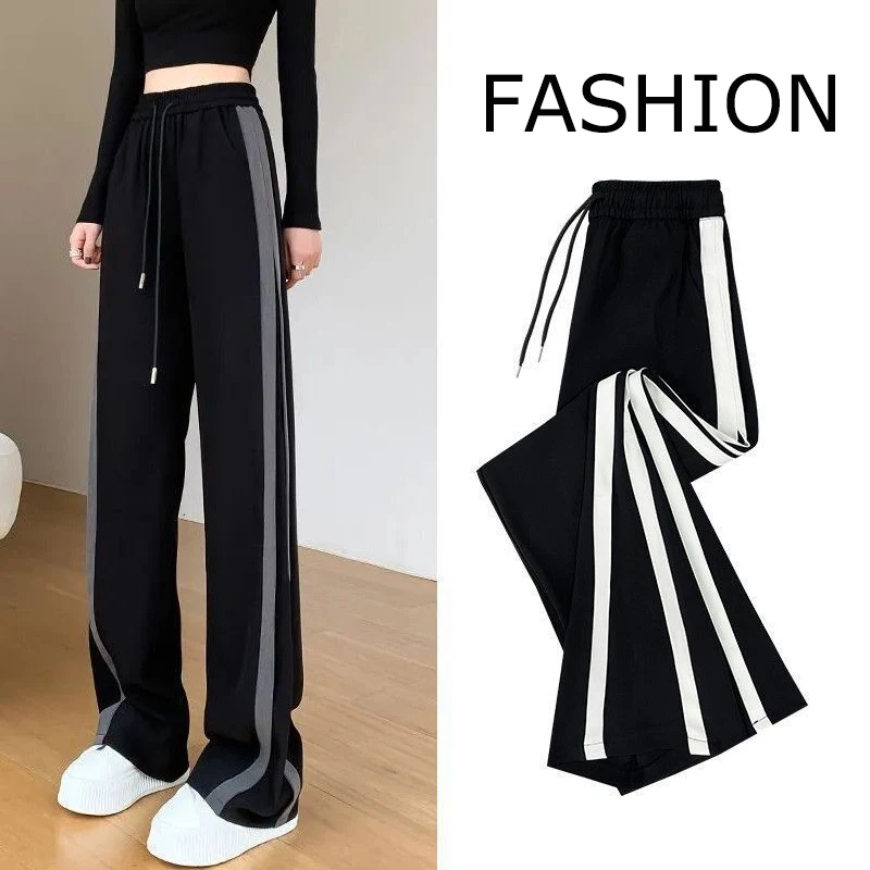 سيدة عالية الخصر جديد فضفاض سراويل تقليدية المرأة شيك المرقعة مستقيم الساق بنطلون بنات موضة مريحة بنطلون يومي