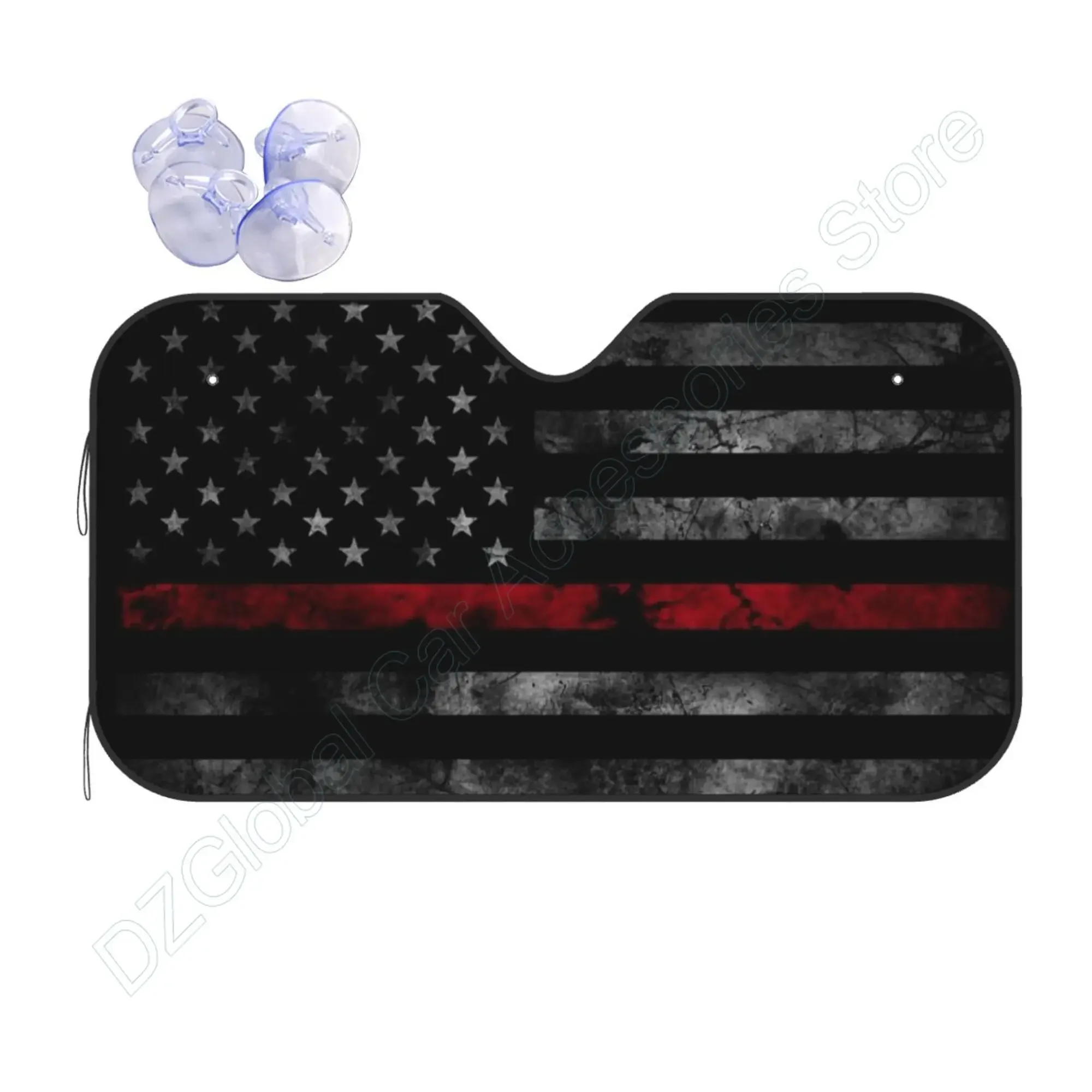 Faded Firefighter Red Line Redline American Flag Windshield Sun Shade Front Protector Folding Car Sun Visor Blocks Uv Rays