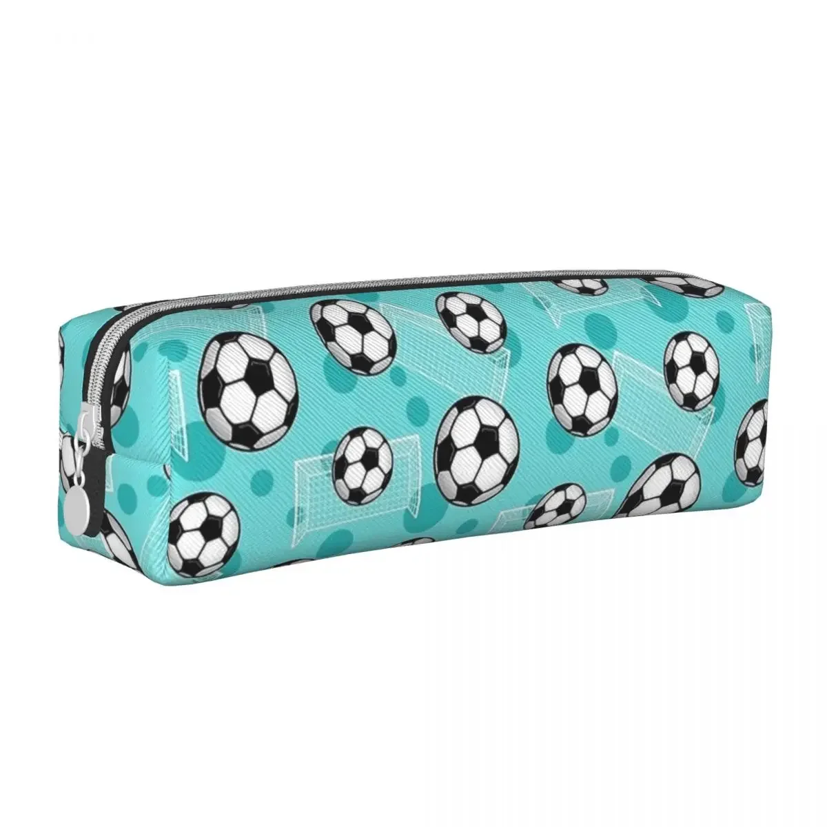 Soccer Ball Goal Teal Pattern Pencil Cases Football Pen Box Pencil Bags Student Large Storage Students School Gifts Pencilcases