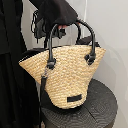 Borse a cesto tessute in vimini estivo borse da donna in Rattan borsa a tracolla in paglia da spiaggia estiva fatta a mano borsa a tracolla di design kaki