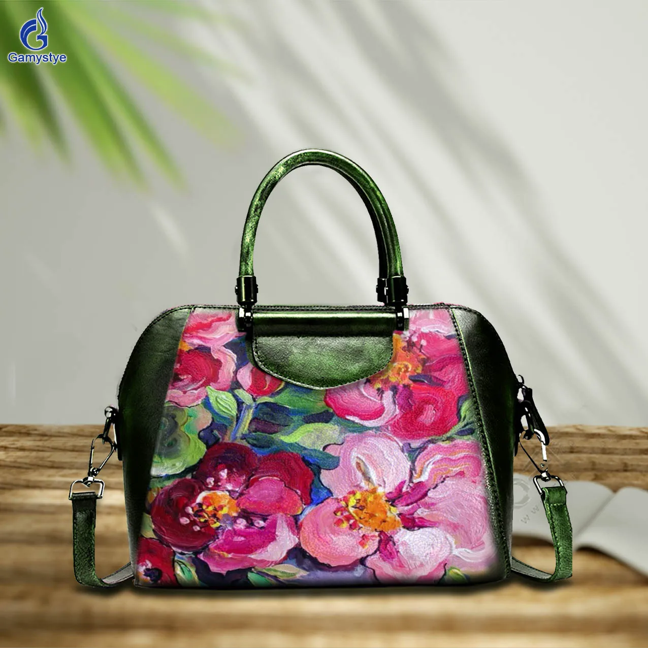 Art Hand-Painting Customize Totes Purple and pink flowers Ladies purses and handbags Messenger Clutch Totes Real Cowskin Leather