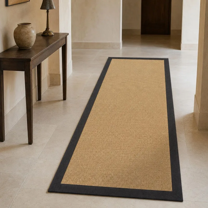 Solid Border Woven Runner Rug Premium Decorative Fabric Minimalist Farmhouse Long Floor Carpet for Entryway Indoor Thanksgiving