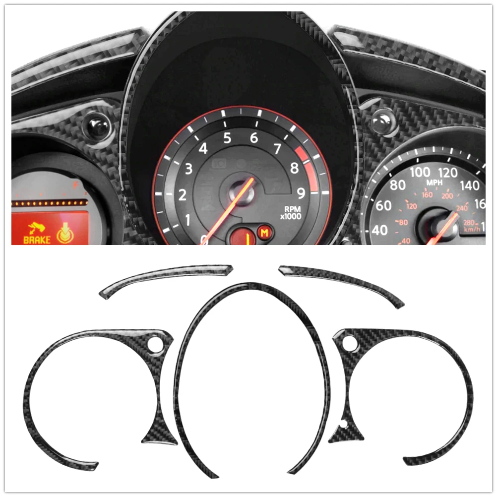 

For Nissan 370Z 2009-2022 Z34 Carbon Fiber Car Dashboard Gauge Pod Cluster Board Trim Dash Speed Panel Cover Frame Sticker