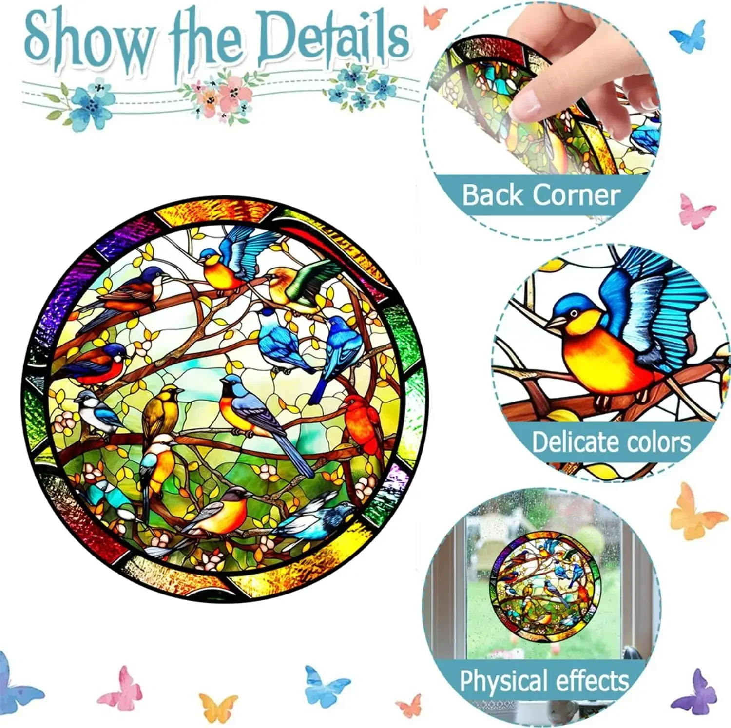 Colourful Hummingbird Window Electrostatic Stickers for Living Room Bedroom Glass Window Decoration Removable Vinyl Decals