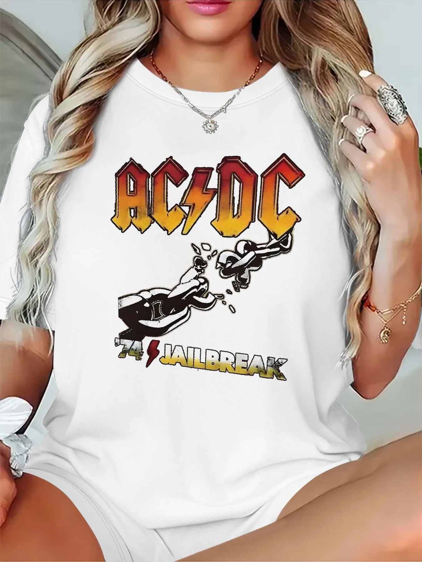 

Plus Size Stylish AC/DC Band Graphic Tee for Women’s Rock - Inspired Fashion Statements