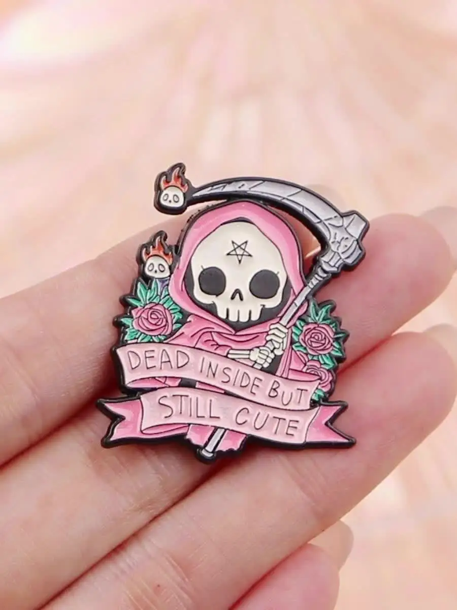 Cute Flower Skull Enamel Pin Funny Quote Lapel Pins for Clothes Badges on Backpack Bags Fashion Accessories Jewelry Gifts